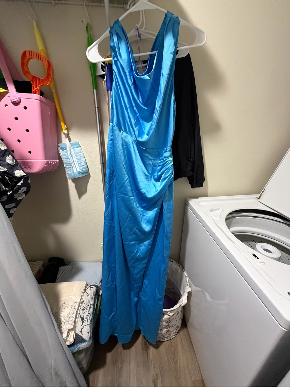 Satin Cowl-Neck Slip Dress - Blue